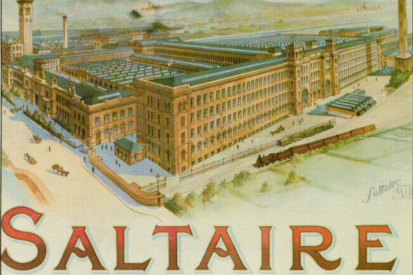 B1-273: A coloured postcard featuring a view of Salts Mill