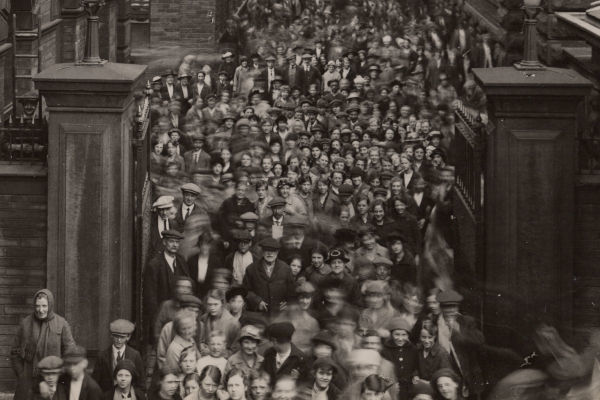 B1-032.5.9: Workers leaving Salts Mill