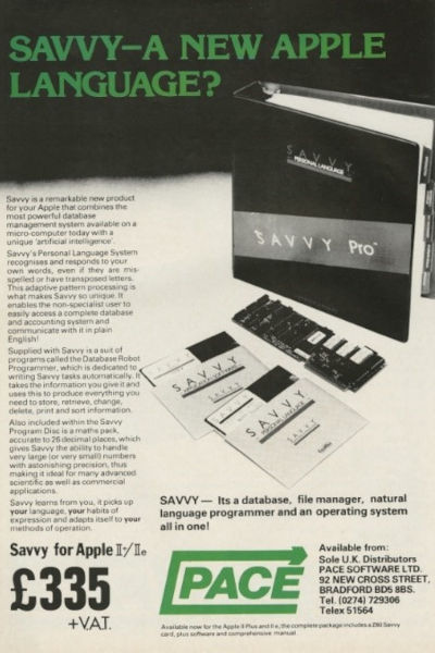 PACE advert for Savvy software in WIndfall magazine