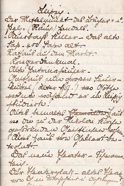 2018.9.3.1.3: Page from Isabel Salt's travel notebook on trip to Germany, written in German