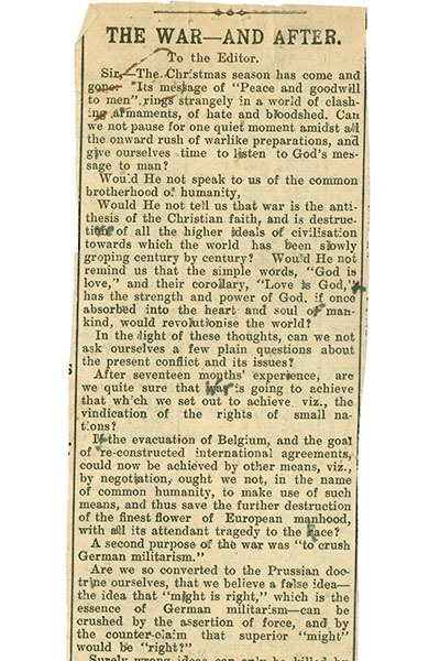 2018.9.3.3.3: Letter to the editor calling for a reassessment of Britain's role in the First World War