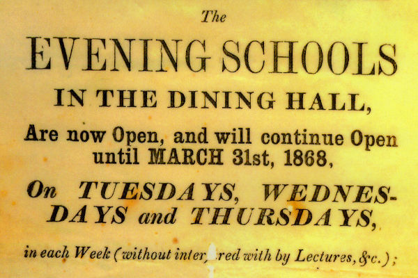 E2-060b: Poster for Evening Schools in the Dining Hall 1868