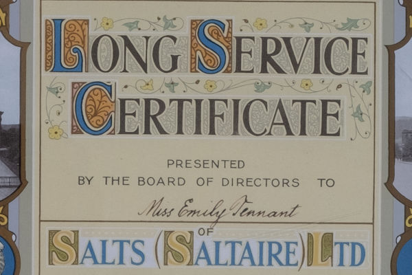 B1-286e: Part of the Long Service Certificate for Emily Tennant