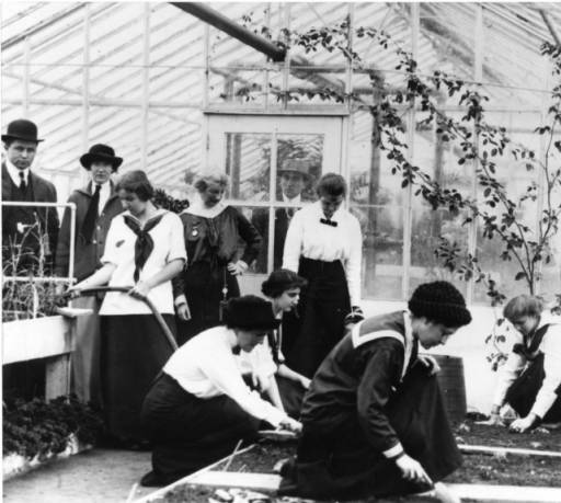 Women in greenhouse at Ambler College, 1914. Public domain, via Wikimedia Commons